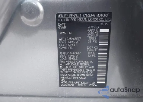 2015 Nissan Rogue S from USA, damaged, VIN KNMAT2MT3FP572692